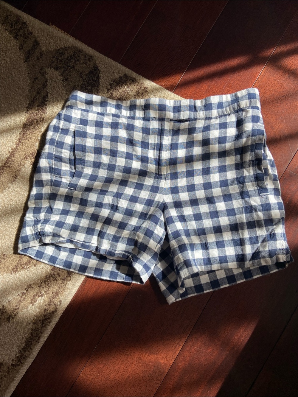 J. Crew Navy and White Gingham High-Rise Shorts sz 00